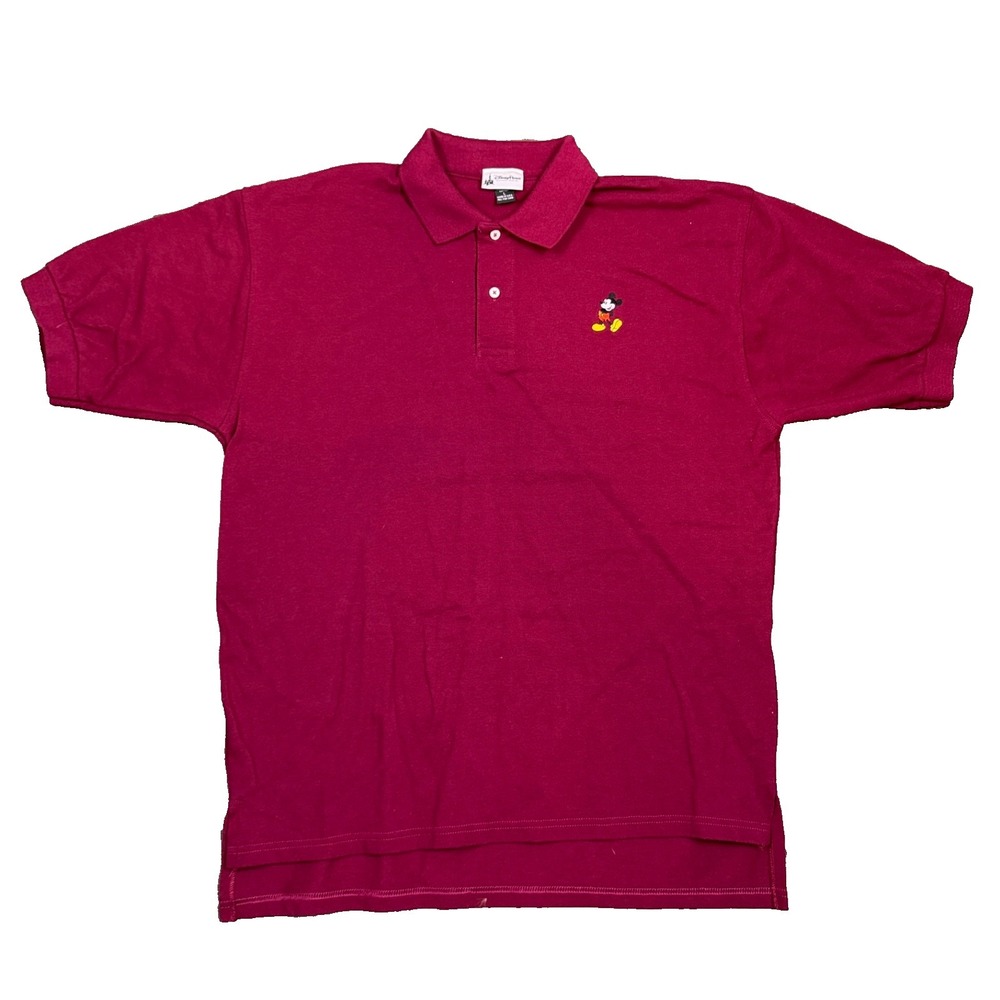 Mens L Walt Disney Parks Mickey Mouse Logo Polo Shirt Red Made In USA Vintage